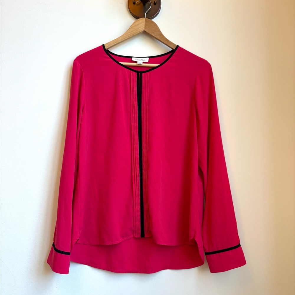 Calvin Klein Pink Long Sleeve Blouse with Mandarin Collar